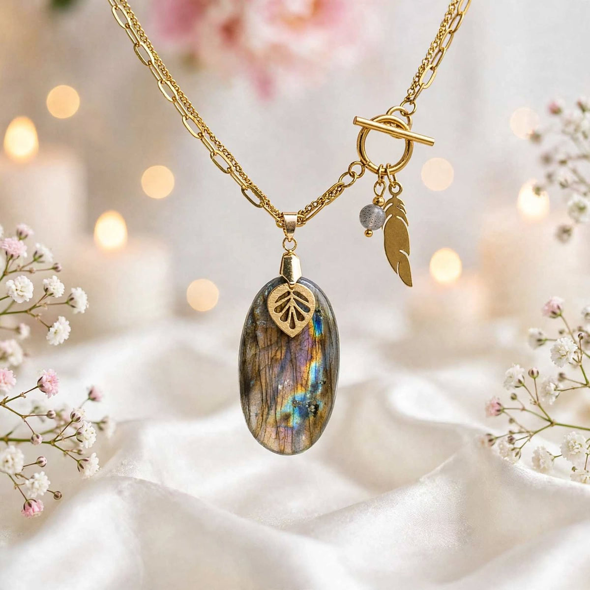 Collier doré en labradorite Protection, intuition