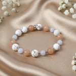 Bracelet pré ménopause en pierre de lune, calcédoine bleu, howlite