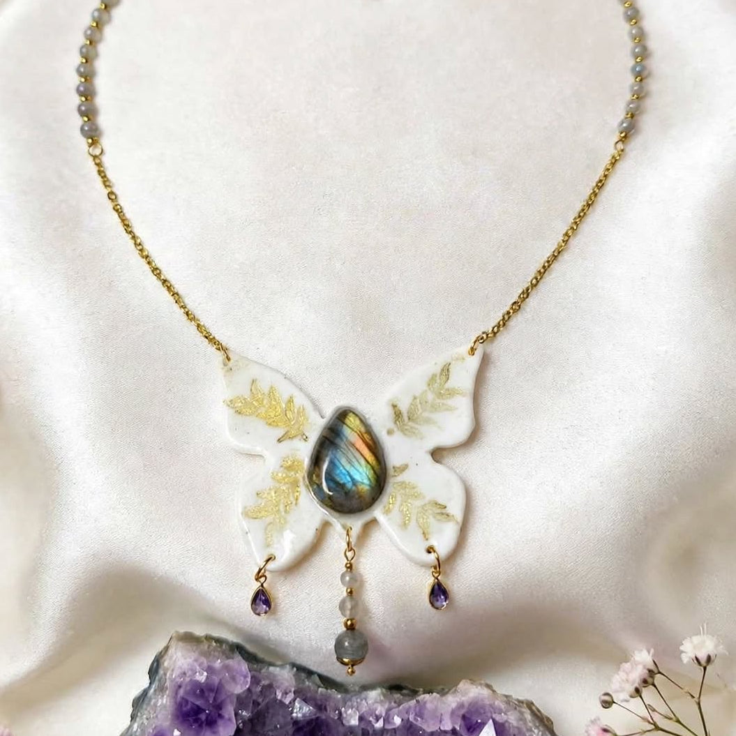 bijou argile polymere labradorite papillon