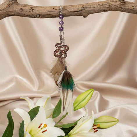 Boucle en améthyste & Plumes sacrées, ailes de fée, doré ou argenté au choix