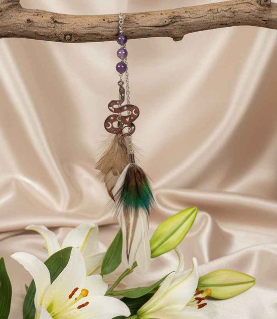 Boucle en améthyste & Plumes sacrées, ailes de fée, doré ou argenté au choix