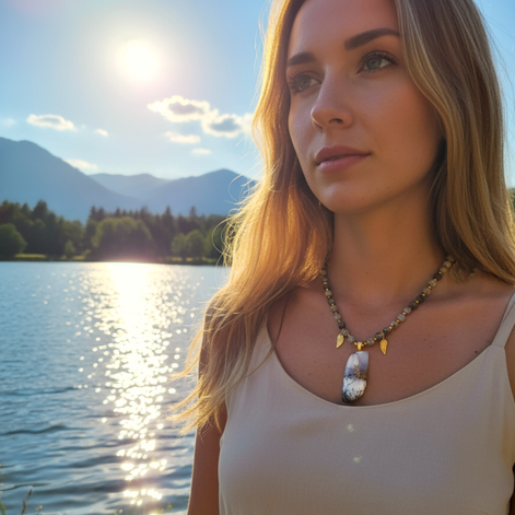 Collier de perles Divina en merlinite (opale dendritique)