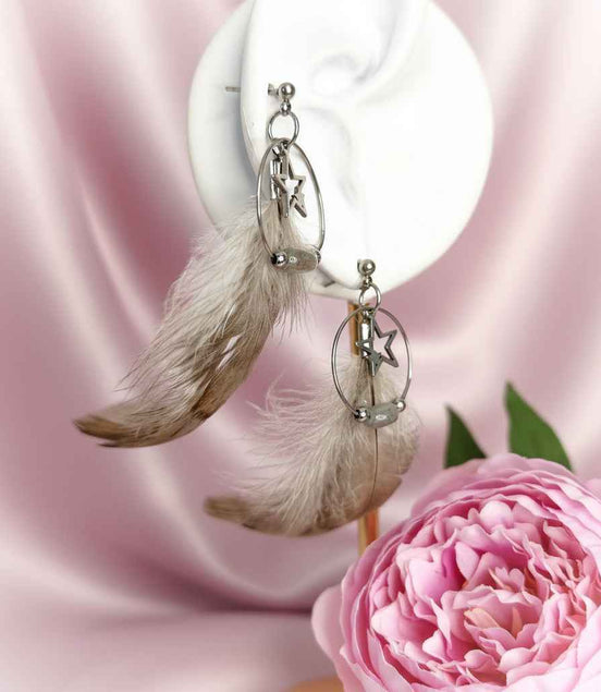 Boucles d'oreilles en labradorite étoile et plume