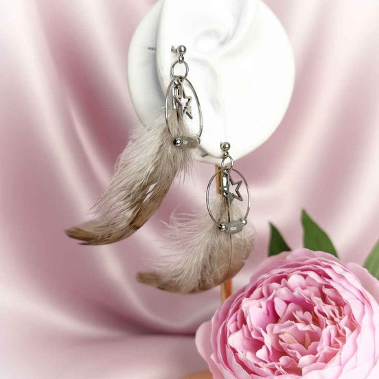 Boucles d'oreilles en labradorite étoile et plume