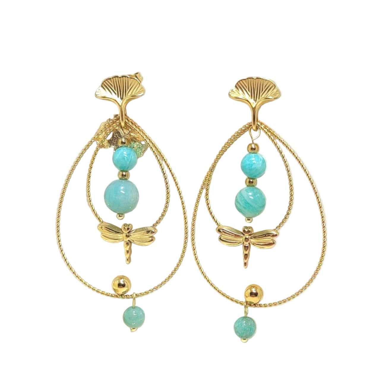 Boucles d'oreilles libellule dorées, pierre au choix