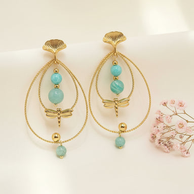 Boucles d'oreilles libellule dorées amazonite