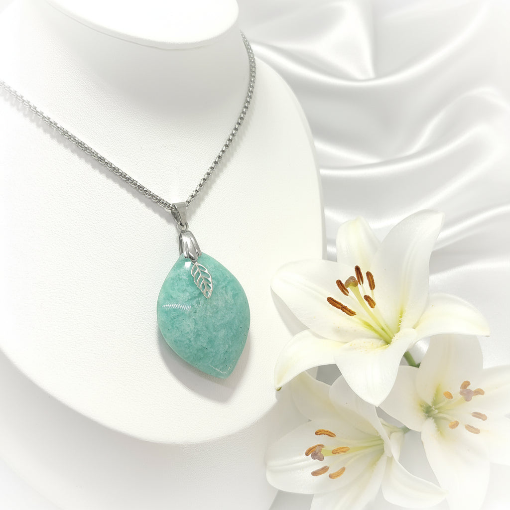 Collier Amazonite sur chaine acier inoxydable au choix