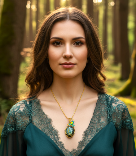 Sautoir doré et labradorite sertie