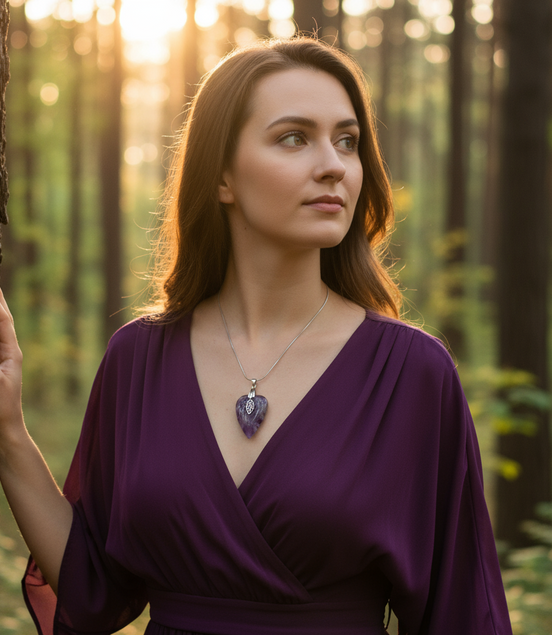 Collier argenté coeur en améthyste