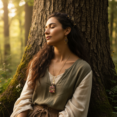 Sautoir doré en Améthyste et unaloom