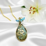 Sautoir doré et labradorite, sertie de cuivre, serpent et phénix.