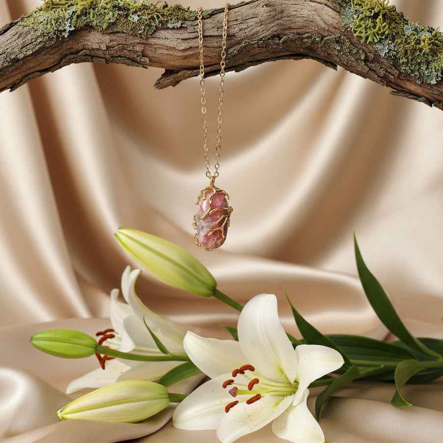 Collier doré en Rhodochrosite sertie extra