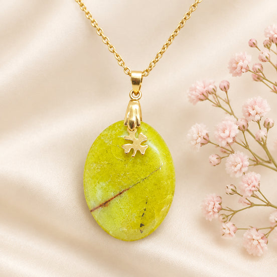 Collier doré opale verte extra, feuille, réglable