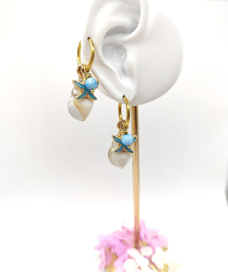 Boucles "Étoiles d’Océan" coquillages et apatite