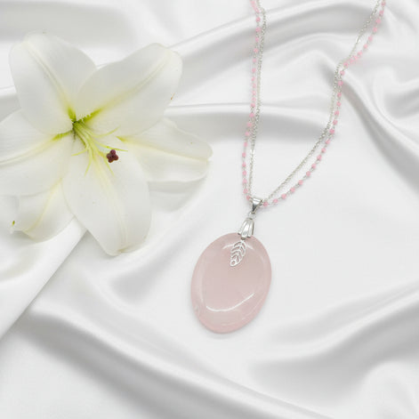 collier argenté quartz rose