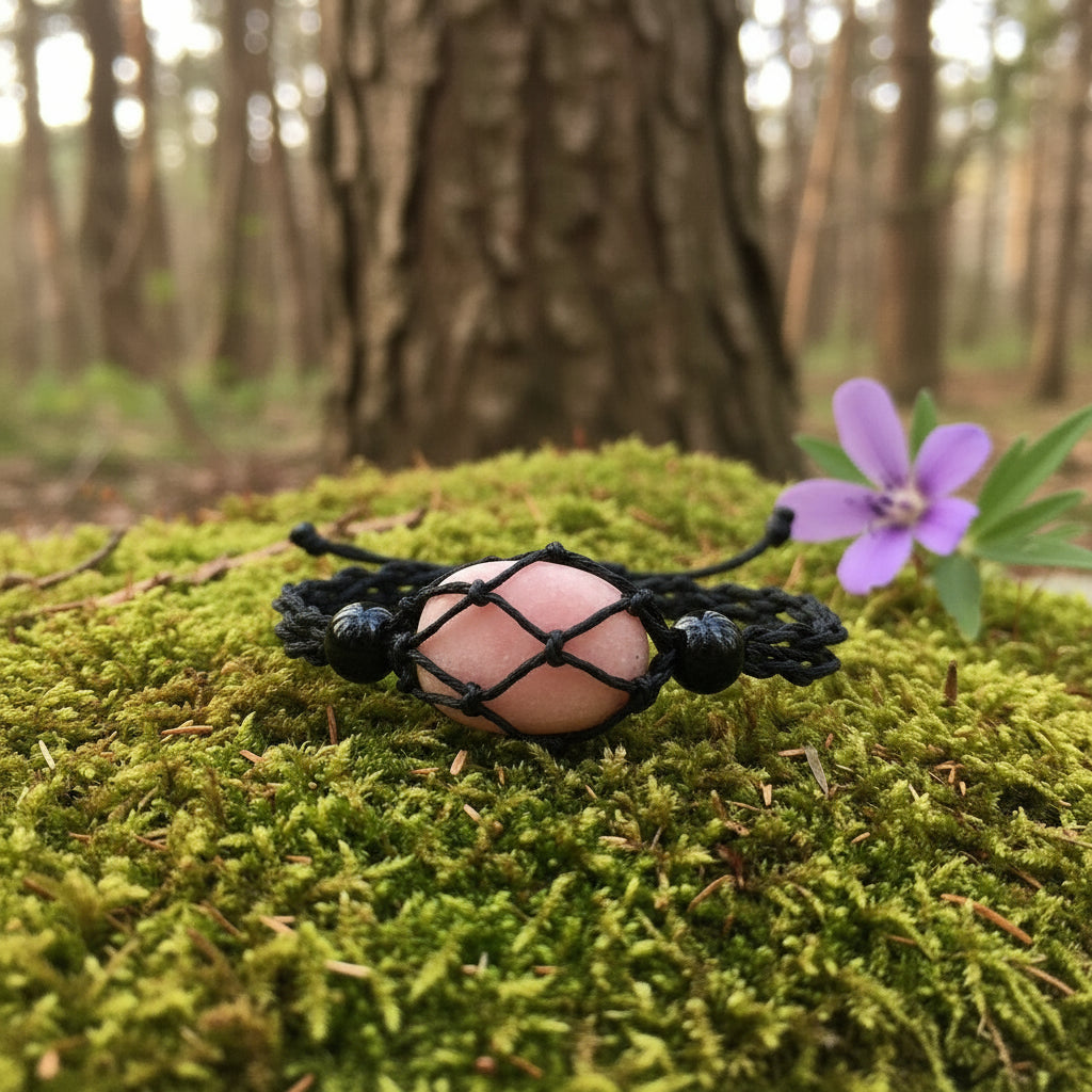 Bracelet porte pierre + pierre,  réglable en coton ciré