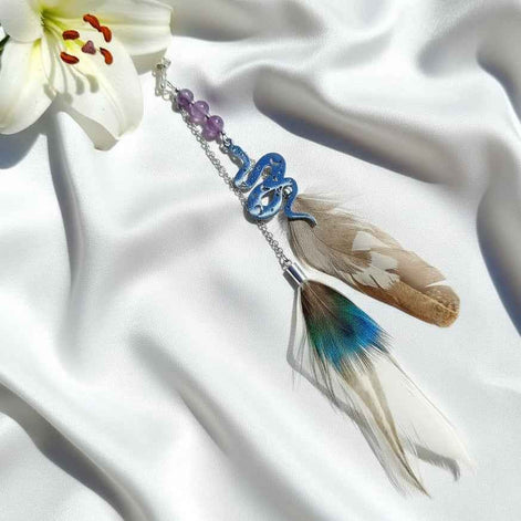 Boucle en améthyste & Plumes sacrées, ailes de fée, doré ou argenté au choix