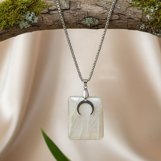 collier argenté pierre de lune extra