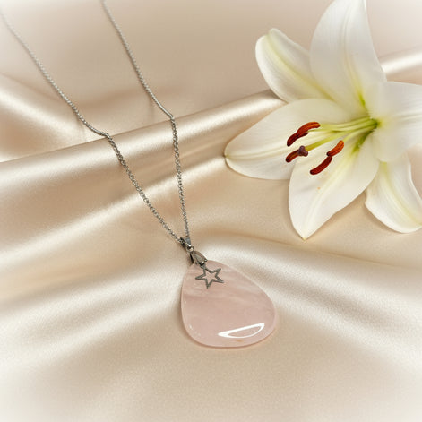 bijou quartz rose argenté 