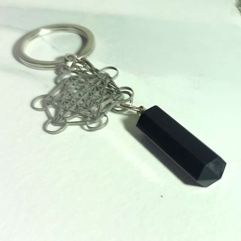 Porte-clés Métatron argenté et pierre de protection