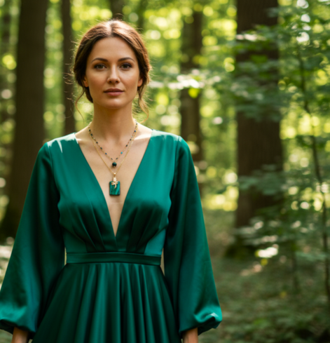 Collier doré libellule et malachite extra