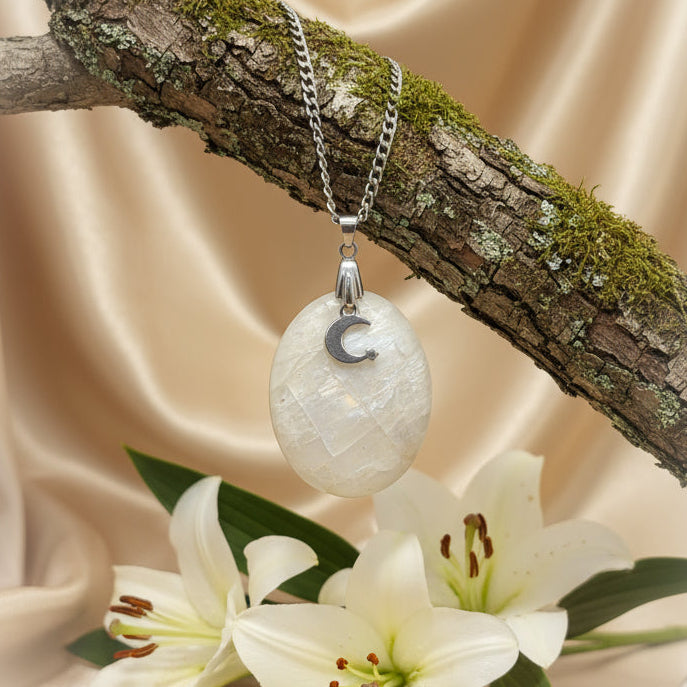 collier argenté pierre de lune