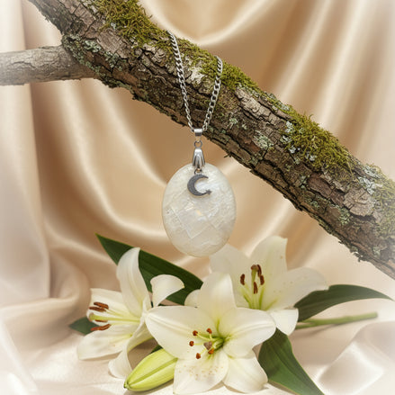 collier argenté pierre de lune