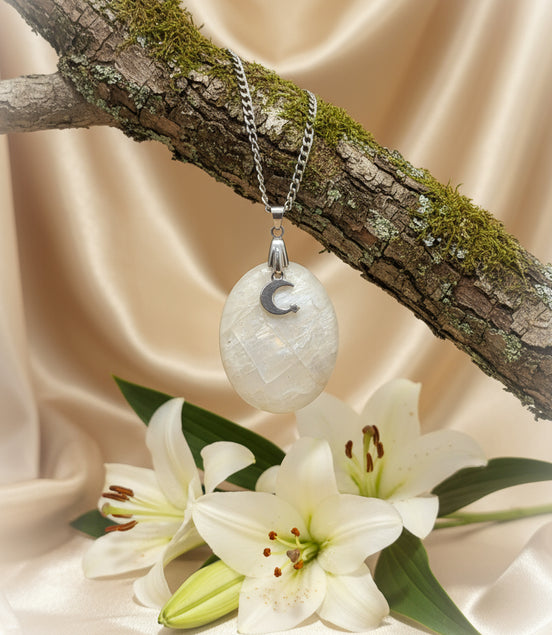 collier argenté pierre de lune