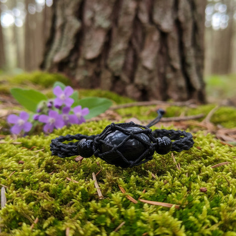 Bracelet porte pierre + pierre,  réglable en coton ciré