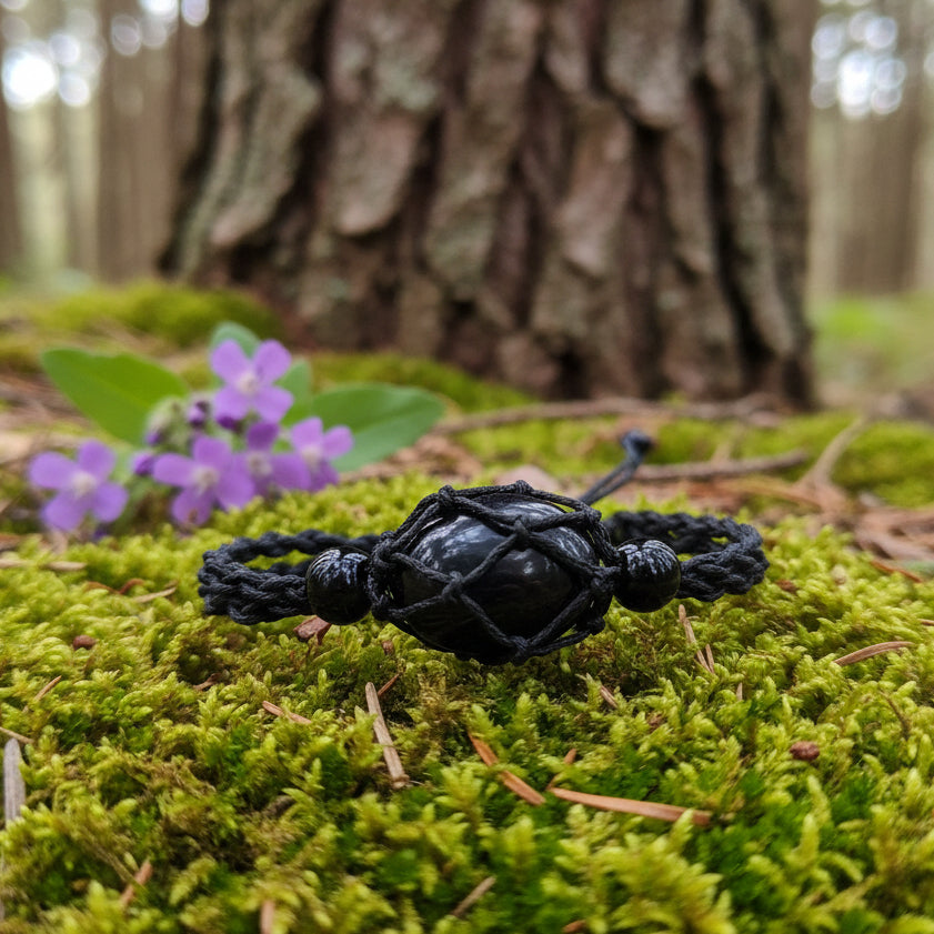 Bracelet porte pierre + pierre,  réglable en coton ciré