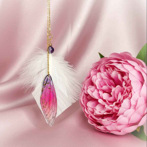 Boucle en améthyste & Plumes sacrées, ailes de fée, doré ou argenté au choix