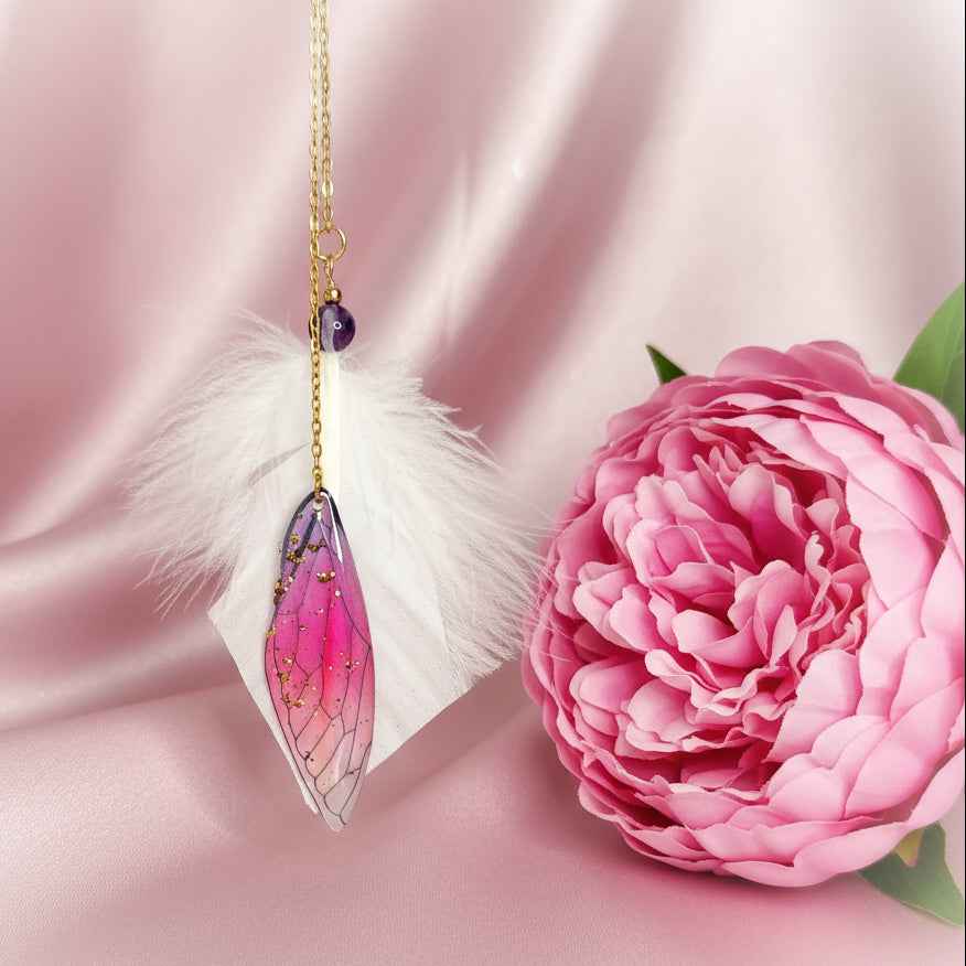 Boucle en améthyste & Plumes sacrées, ailes de fée, doré ou argenté au choix