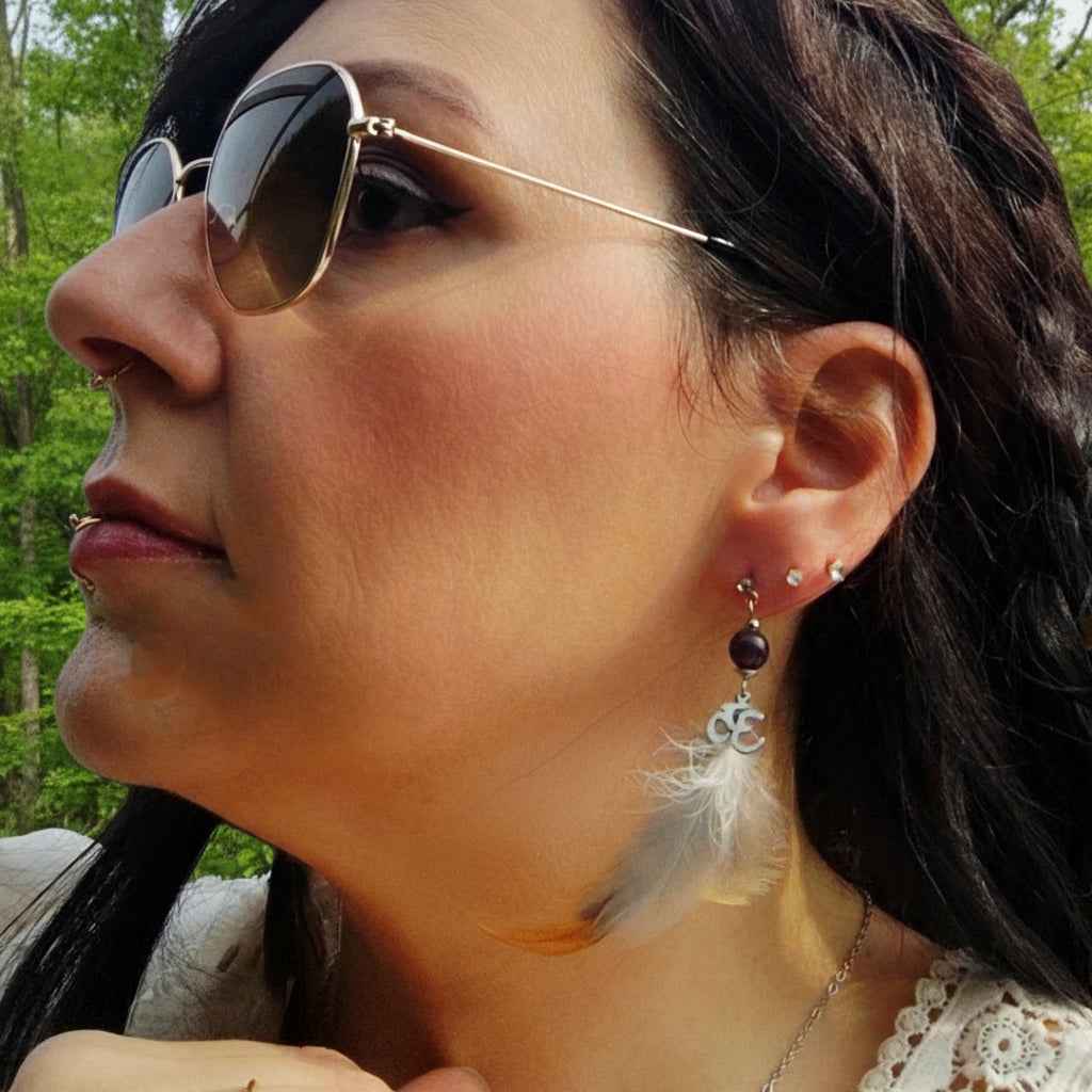 Boucle en améthyste & Plumes sacrées, ailes de fée, doré ou argenté au choix