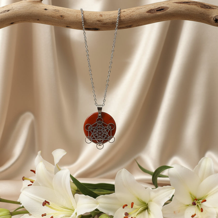 collier jaspe rouge argenté