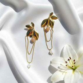 Boucles d'oreilles dorées en pierre de lune