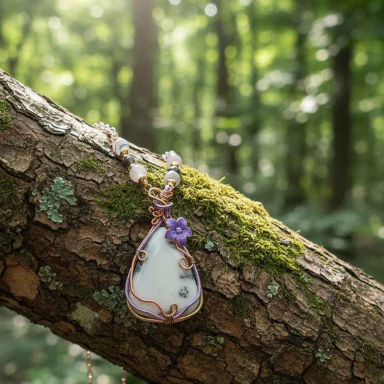 Collier violet et Pendentif en merlinite sertissage cuivre