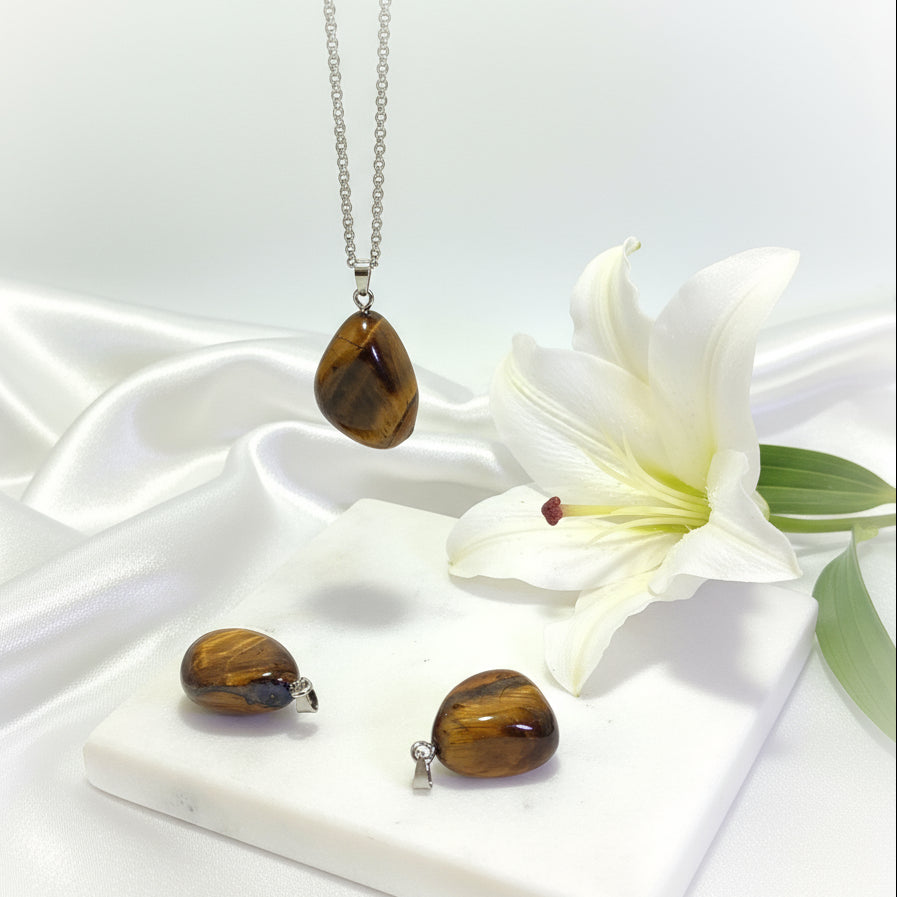 Pendentif en oeil de tigre argenté doré, simple ou coeur