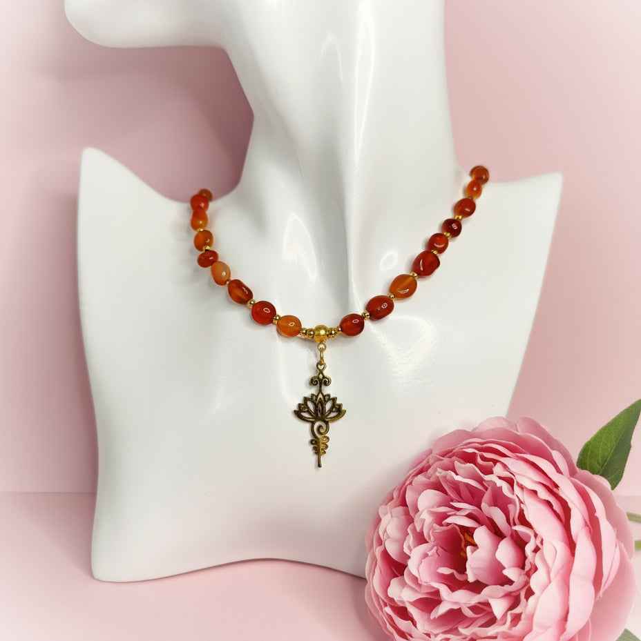 Collier de perle unalom en cornaline, calcite, fluorite et autre pierres