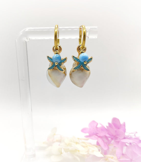 Boucles "Étoiles d’Océan" coquillages et apatite