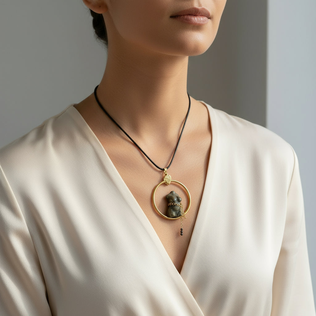 collier noir et pyrite original femme