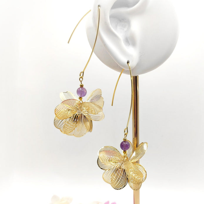 Boucles d'oreilles hortensia améthyste