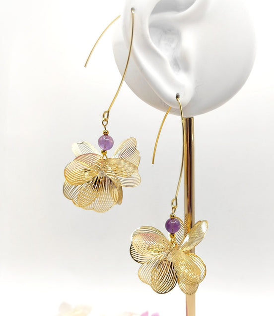Boucles d'oreilles hortensia améthyste