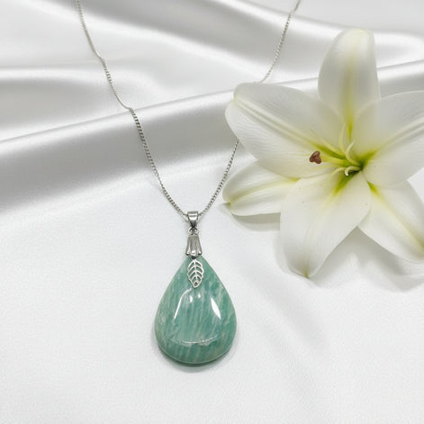 Collier Amazonite goutte chaine acier inoxydable 