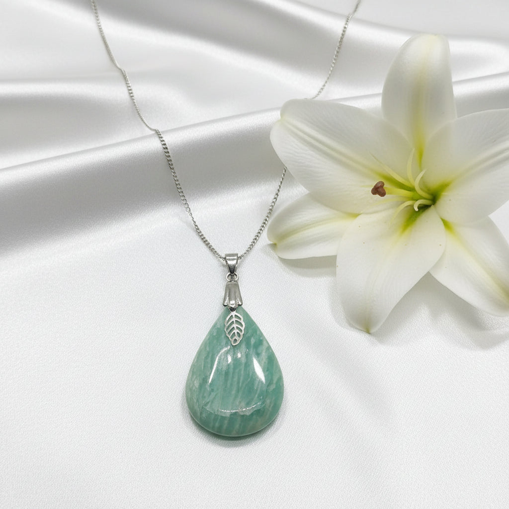 Collier Amazonite goutte chaine acier inoxydable 
