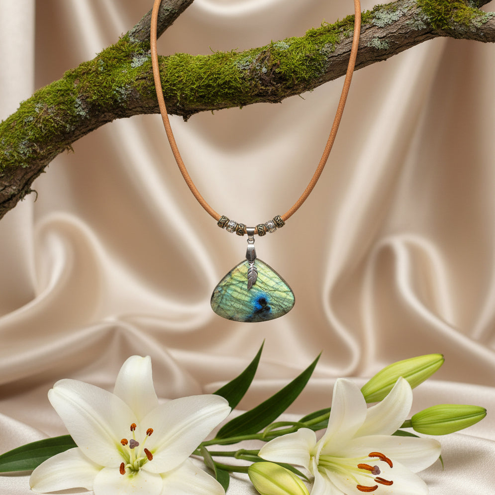 collier cuir labradorite bijou homme