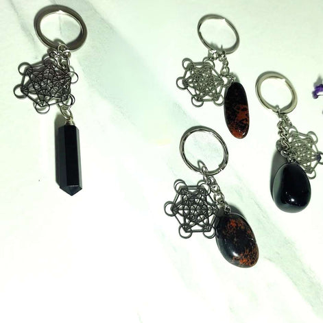 Porte-clés Métatron argenté et pierre de protection