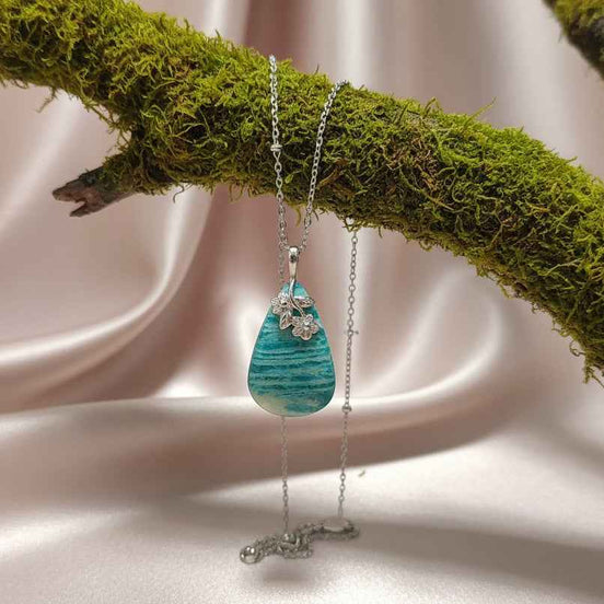 Collier argenté, pierre d'Amazonite extra