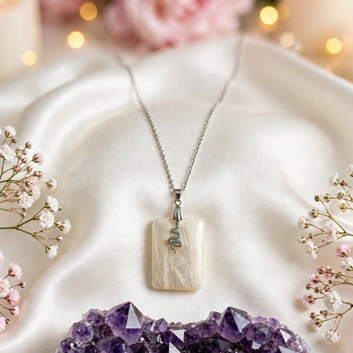 collier argenté pierre de lune extra