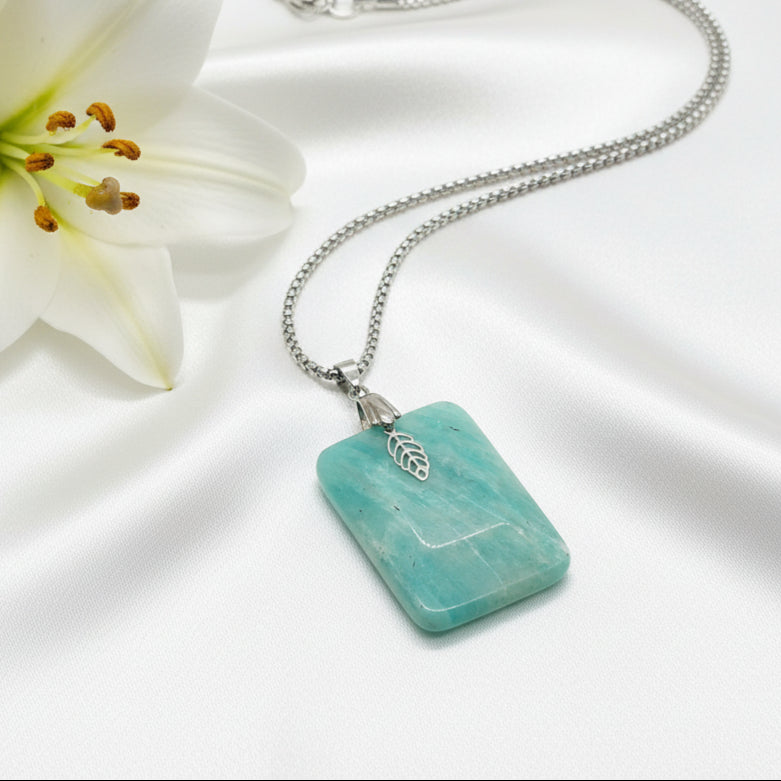 Collier Amazonite sur chaine acier inoxydable au choix