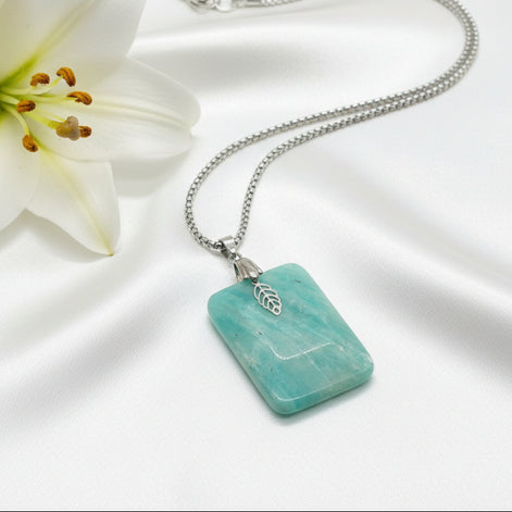 Collier Amazonite sur chaine acier inoxydable au choix